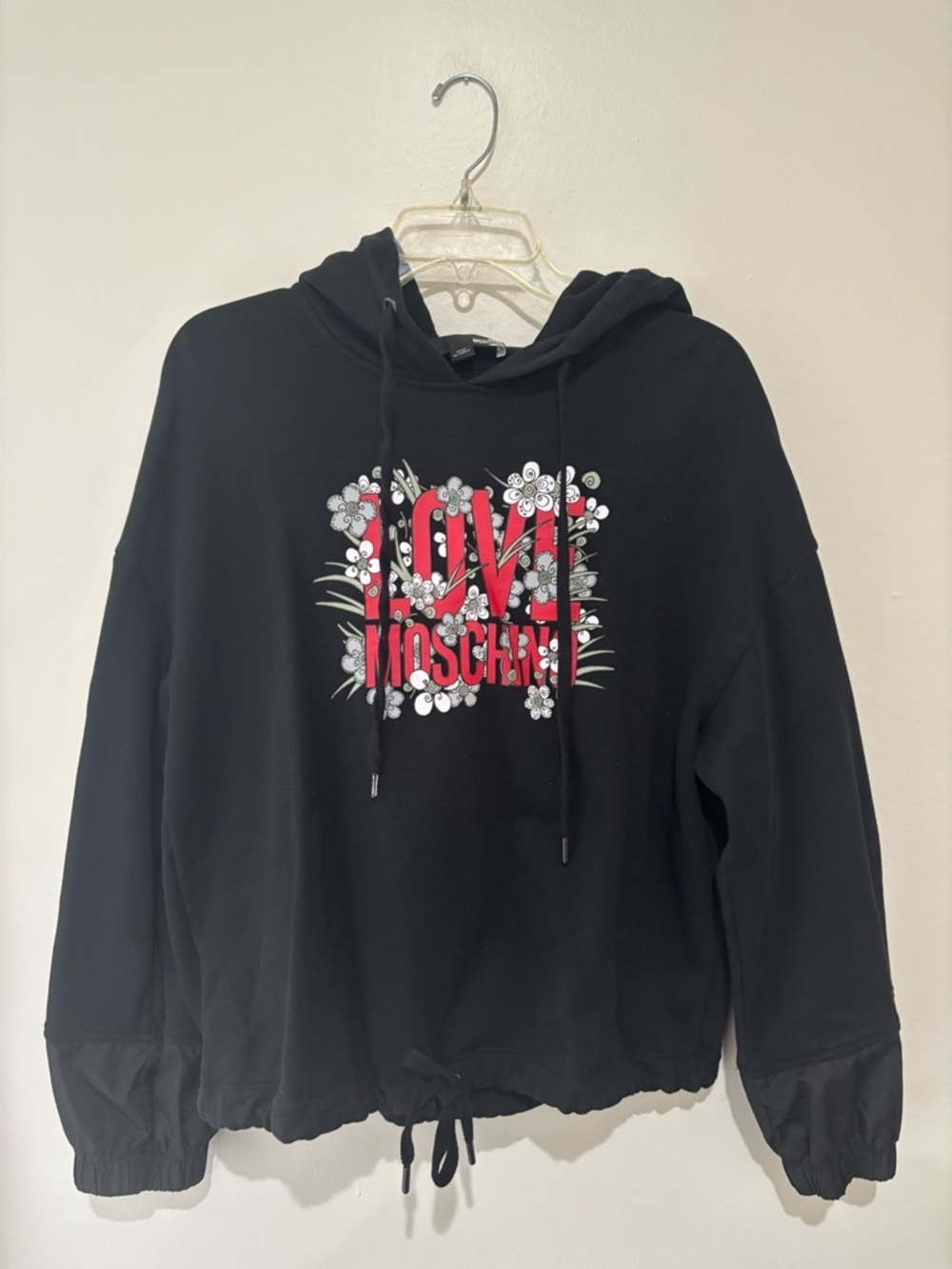 Moschino Black Hoodie with Red Floral Logo